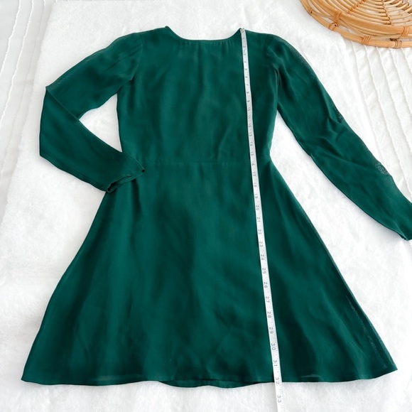 Reformation Mayra Mini Dress Emerald Green Long Sheer Sleeves - Picture 13 of 13